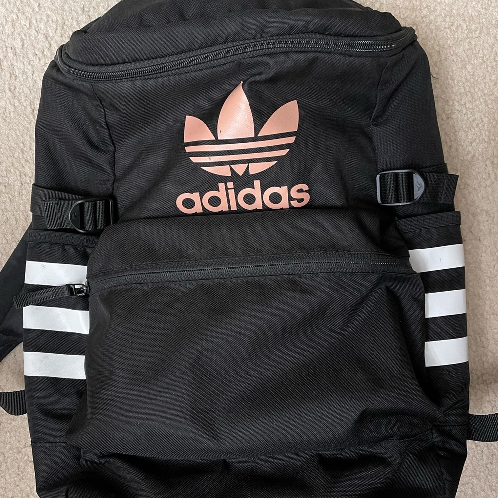 Adidas Backpack black with pink writing